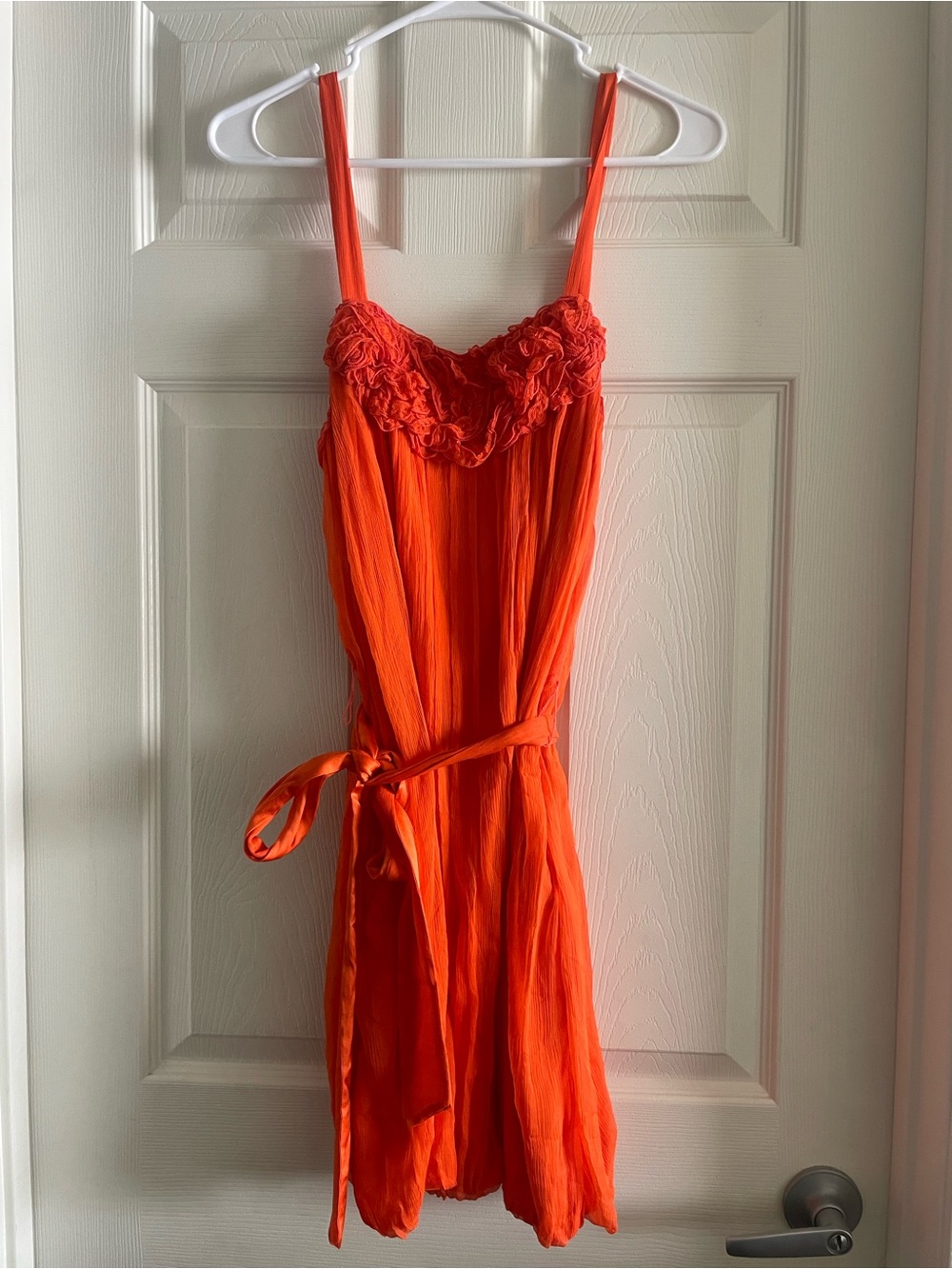Alice + Olivia Bright Orange Floral-Trim Slip Dress